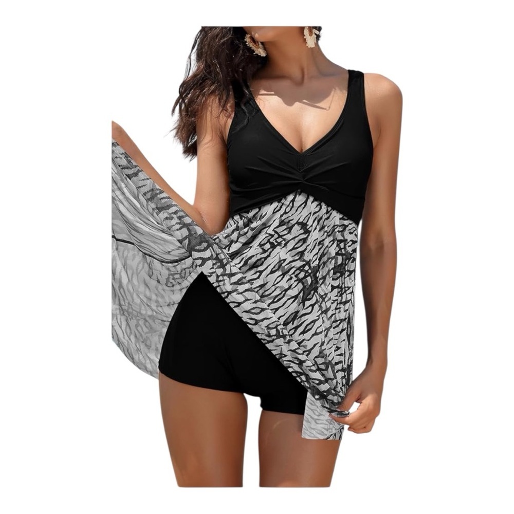 NWT Shekini Women's V-Neck One Piece Skirt Swimsuit- Size Small - Picture 2 of 9